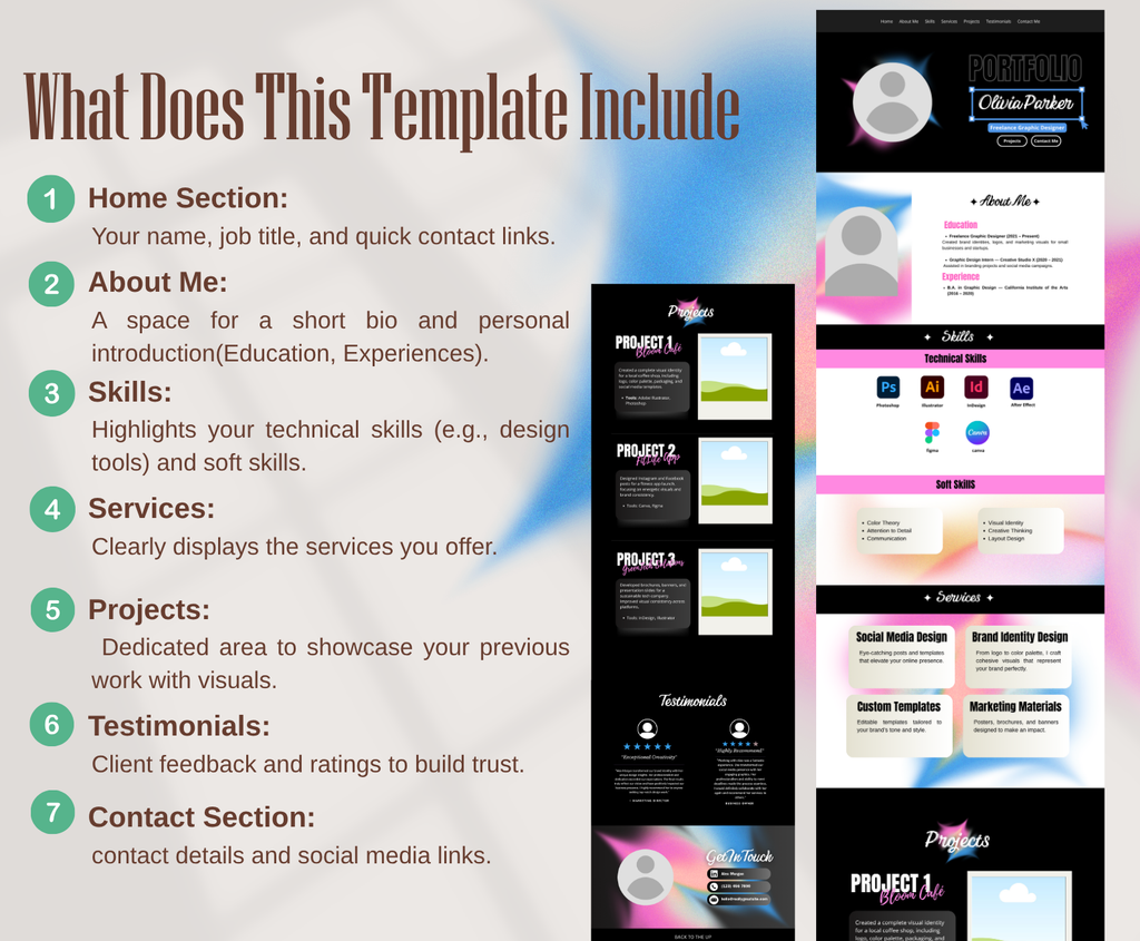 Creative Portfolio Website for Freelance Graphic Designers (Canva Template)