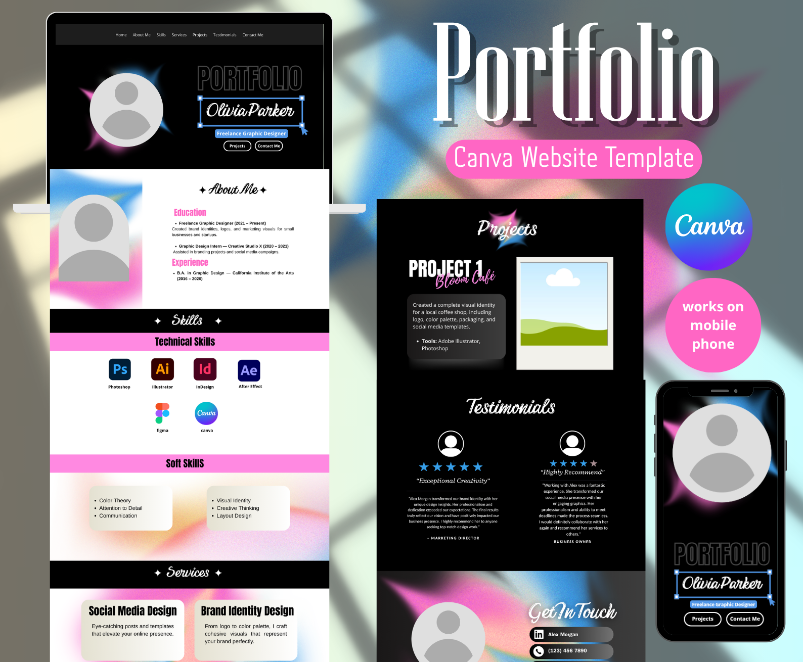Creative Portfolio Website for Freelance Graphic Designers (Canva Template)